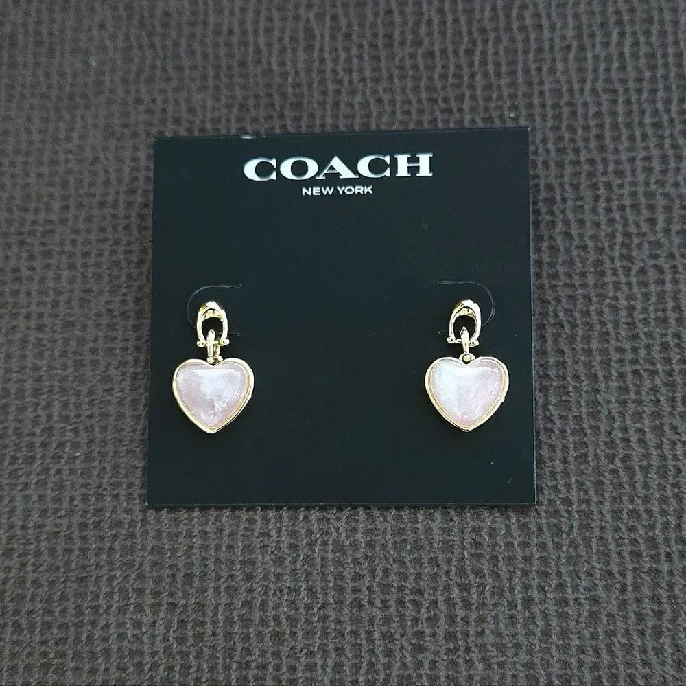 Coach Carved Rose🌹Quartz Heart💕 Drop Earrings